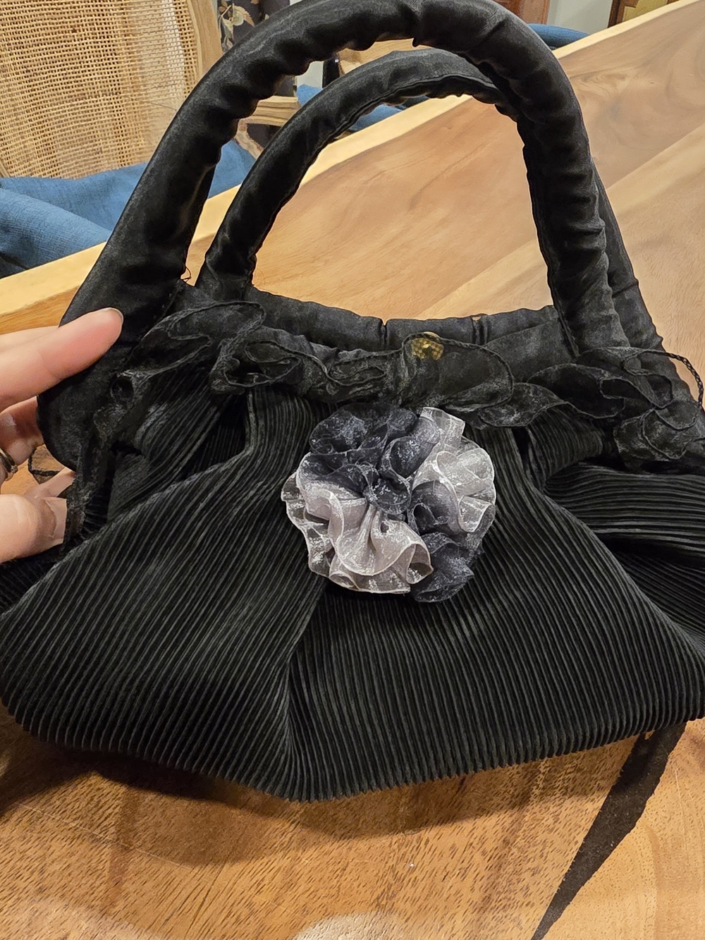 Black Floral Accent Women's Handbag